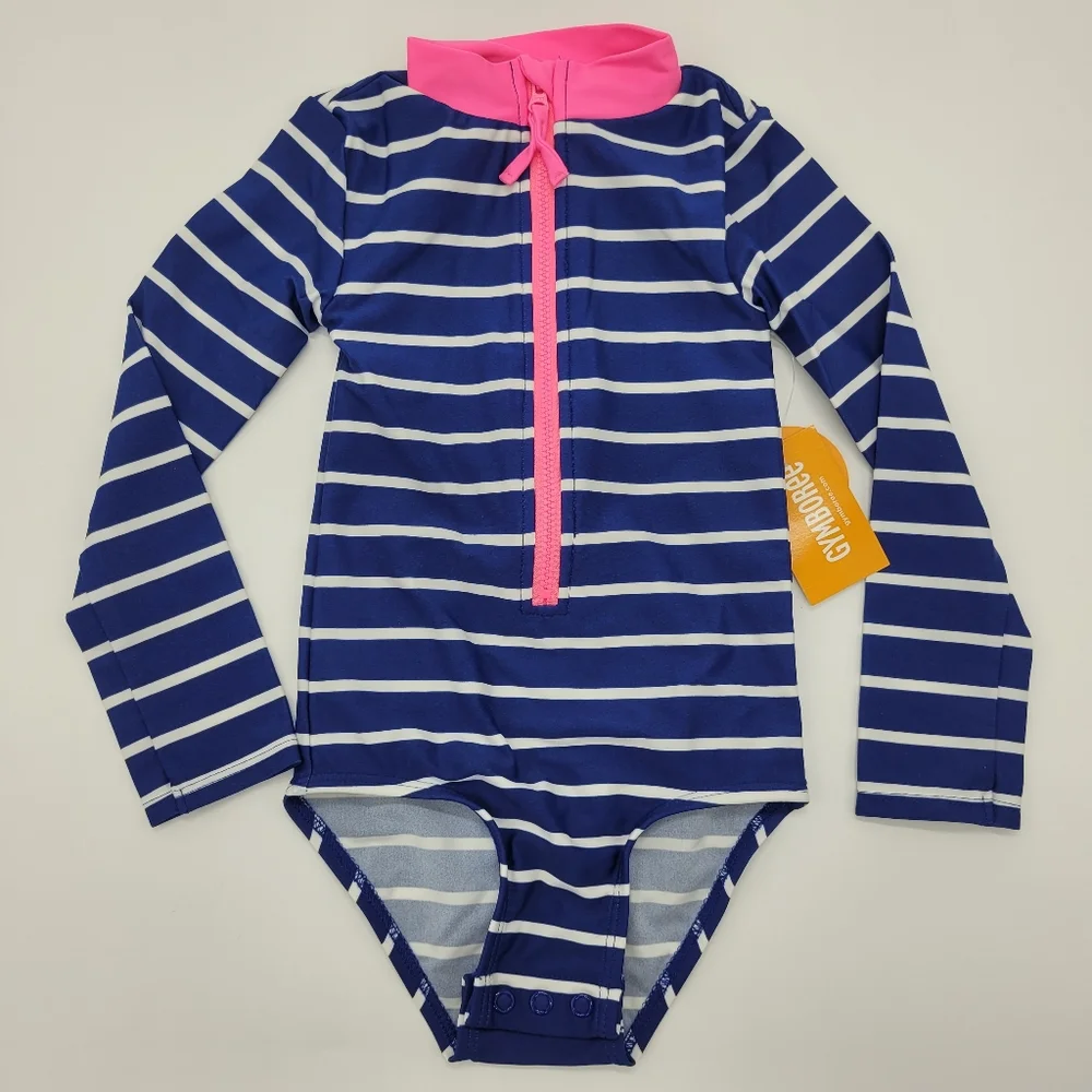 Gymboree Rashguard Swimsuit Striped Blue Pink Swimwear Longsleeve Size 2T NEW